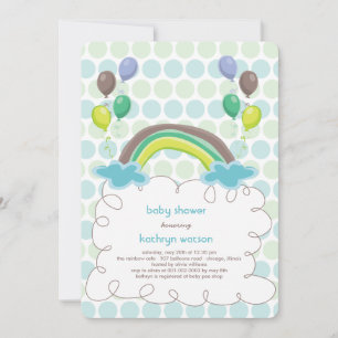 Convites Chá Rainbow & Blue Balloons Baby Boy Invite