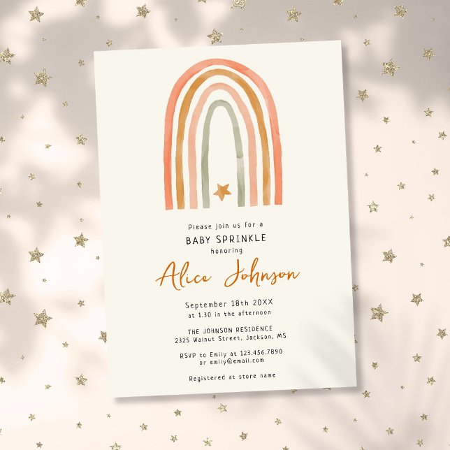 Convites Chá Rainbow E Star Boho Baby Sprinkle (Rainbow And Star Boho Baby Sprinkle Shower Invitation)