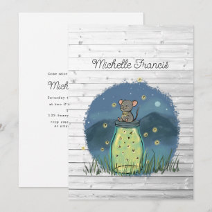 Convites Chá Rato Rustic Bokeh Firefly Mason Jar