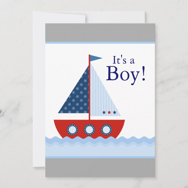 Convites Chá Red White e Blue Sailboat Baby Boy (Frente)