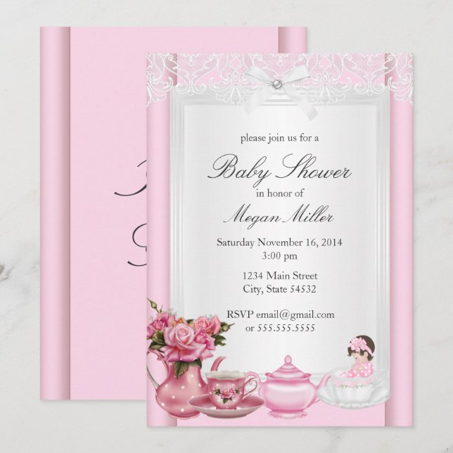 Convites Chá Revelação de Bebê Menina Pretty Pink (Frente/Verso)
