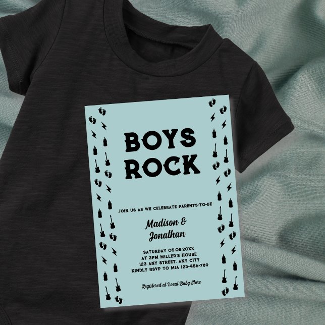Convites Chá Rock N Roll Guitar Baby Boy (Rock N Roll Guitar Baby Boy Shower Invitation)