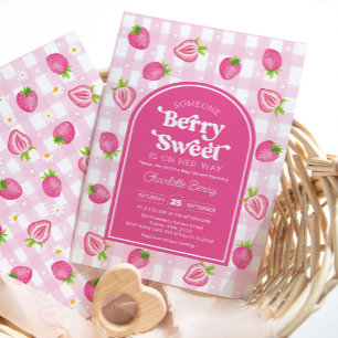 Convites Chá Rosa Boho Strawberry Berry Sweet Baby Girl
