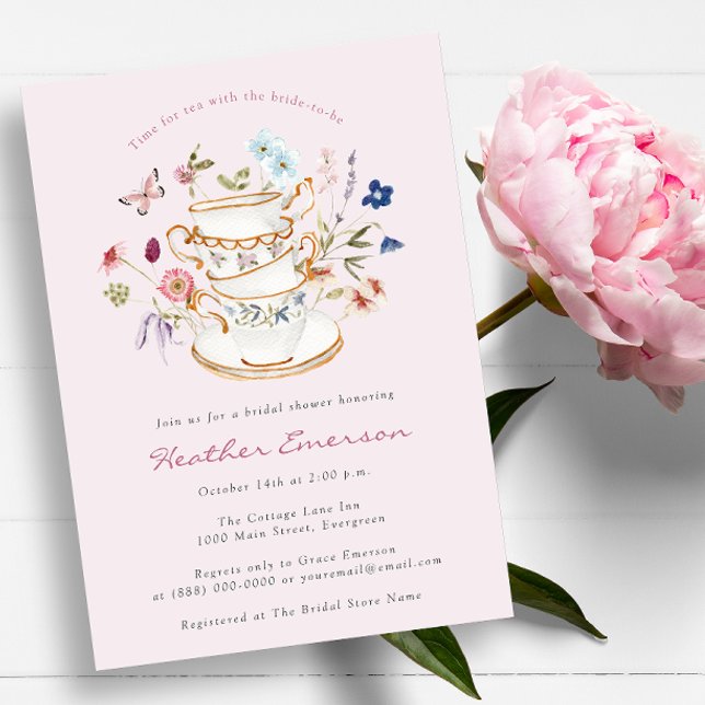 Convites Chá Rosa Chá de Noiva (Tea Pink Bridal Shower Invitation by Painted Paperie
)