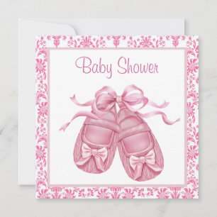 Convites Chá Rosa Damask Satin Booties Baby Girl