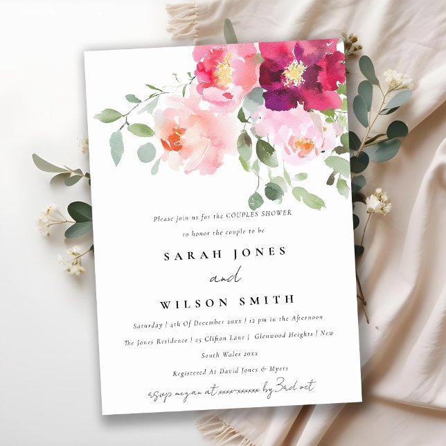 Convites Chá Rosa de de Aquarela rosa-claro-rosado - Casal (Criador carregado)