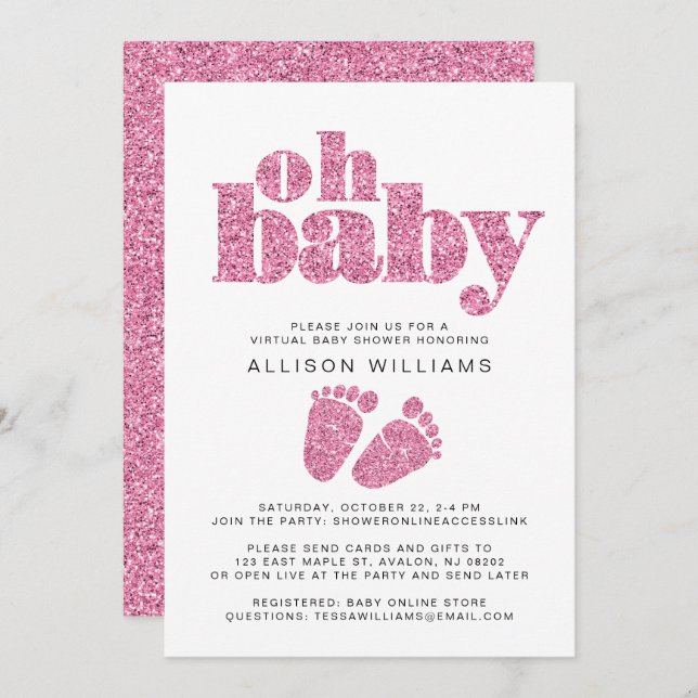 Convites Chá Rosa Rosa de Garota Virtual (Frente/Verso)