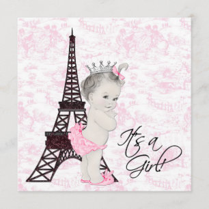 Convites Chá Rosa Toile Paris Baby Girl