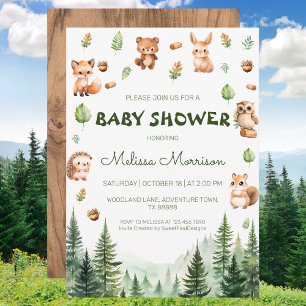 Convites Chá Russo Baby Boy da Floresta de Madeira