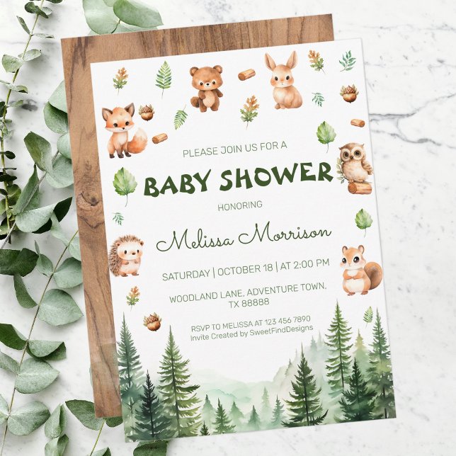 Convites Chá Russo de Animais da Floresta Woodland Baby Boy (Rustic Forest Animals Woodland Baby Boy Shower Invitation)