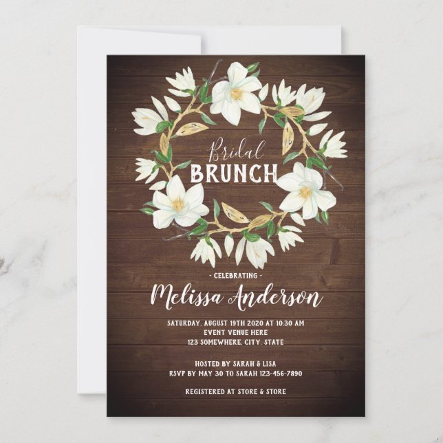 Convites Chá Rustic Wood Magnolia Bridal Brunch (Frente)