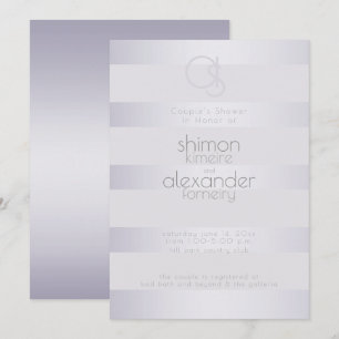 Convites Chá   Shimmer Violet Silver Strips Monograma
