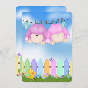 Convites Chá Twin Baby Girl