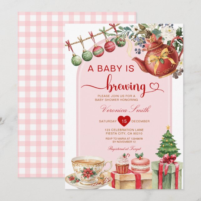 Convites Chá Um Bebê Está Sendo Preparado Natal Arco Chuvei (Frente/Verso)