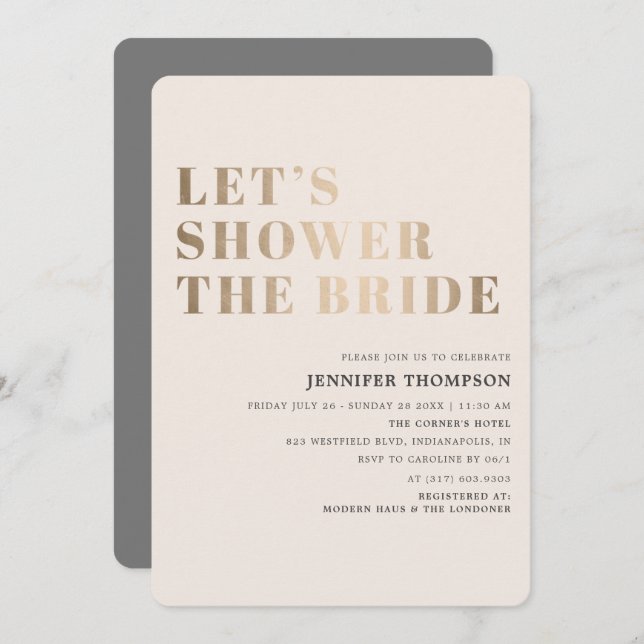 Convites Chá vamos O Cabelo Bride E O Chá de panela Dourado (Frente/Verso)