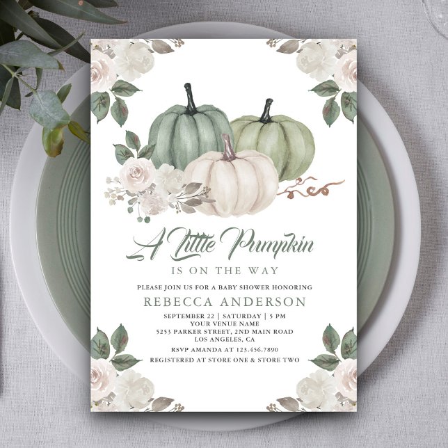 Convites Chá Verde Abóbora Floral Outono Baby Shower (Criador carregado)