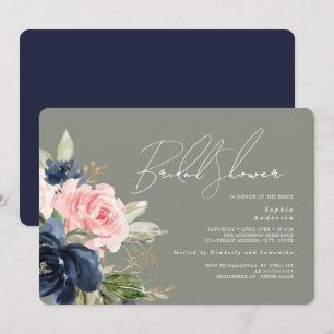 Convites Chá Verde Bege Azul Floral Chá de Noiva
