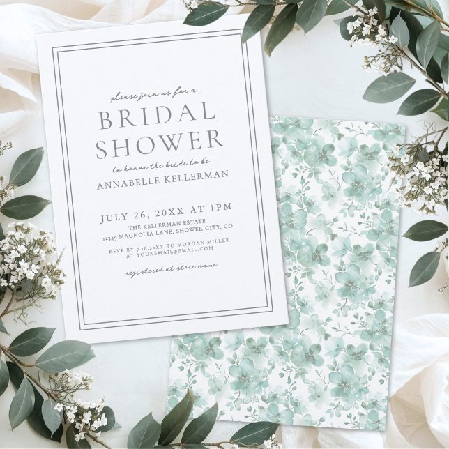 Convites Chá Verde Botânico Elegante Chuveiro de Noiva (Sage Green Botanical Elegant Bridal Shower Invitation)
