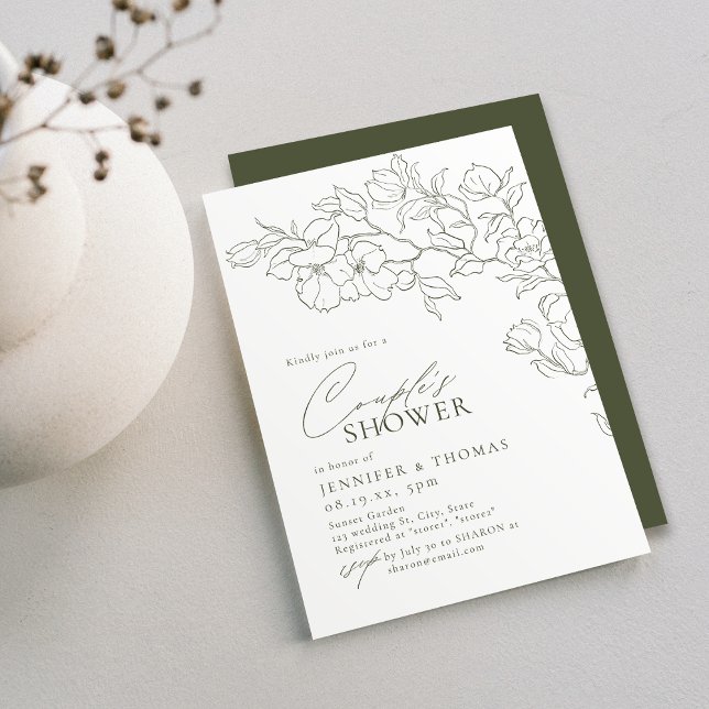 Convites Chá verde-Casal verde-senador elegante (Elegant handdrawn floral sage green Couples Shower Invitation)