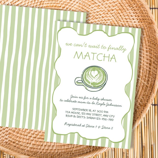 Convites Chá Verde Matcha Desenhado à Mão para Chá de Bebê (Matcha Green Tea Hand Drawn Baby Shower Invitation)