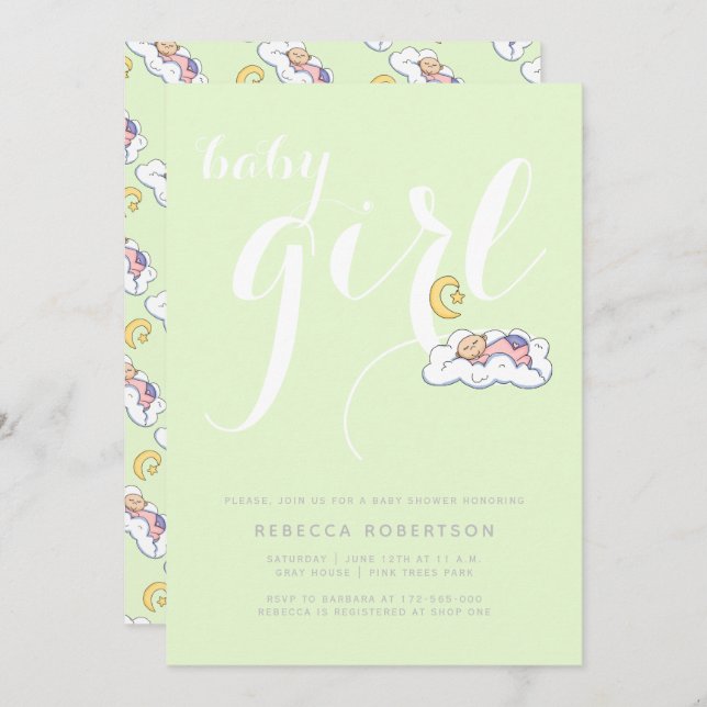 Convites Chá verde-pálido,  menina adormecida (Frente/Verso)