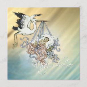 Convites Chá Vintage Blue Stork Baby Boy