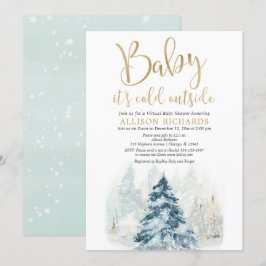 Convites chá virtual de inverno bebê está frio fora de ouro