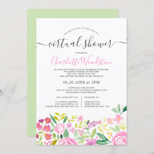 Convites chá virtual de script de aquarela floral de limão 