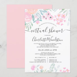 Convites Chá virtual de script de aquarela floral Pastel