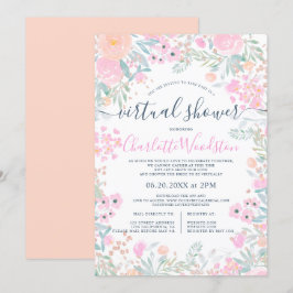 Convites chá virtual de script de aquarela floral Pastel