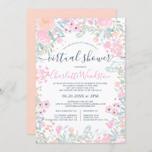Convites chá virtual de script de aquarela floral Pastel