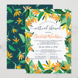 Convites chá virtual de script de aquarela floral tropical