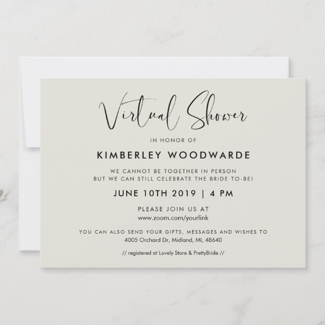 Convites Chá virtual elegante e moderno (Frente)