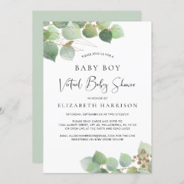 Convites Chá Virtual Eucalyptus Watercolor Baby Boy