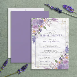 Convites Chá Virtual Floral Dourada Lilac, Lavanda Rústica