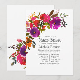 Convites Chá Virtual Floral Roxo e Laranja