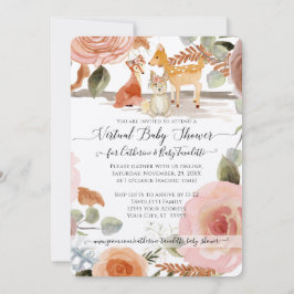 Convites Chá Virtual Floral Woodland Deer Fox Baby Girl