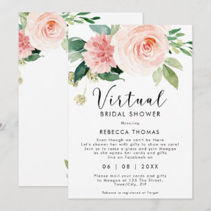 Convites chá virtual por chá de panela floral cor-de-rosa d