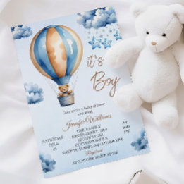 Convites Chá Whimsic Blue Hot Air Balloon Baby Boy