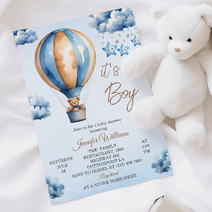 Convites Chá Whimsic Blue Hot Air Balloon Baby Boy