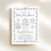 Chá Whimsical Blue Wavy Frame Baby Boy