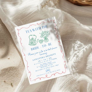 Convites Chá Whimsical Multicolor Com Chá de panela Bride