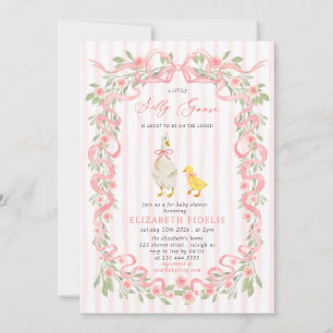 Convites Chácara de Ganso Rosa Código QR Floral Baby Showe