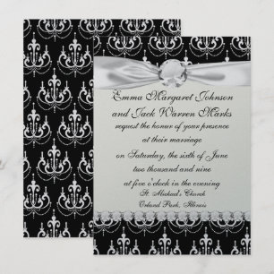 Convites chadelier branco sobre design negro moderno