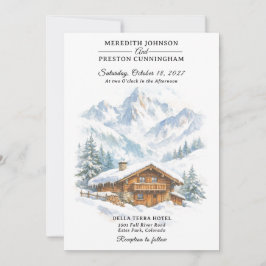 Convites Chalé de Montanha de Inverno Aquarela Casamento Na