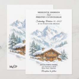 Convites Chalé de Montanha de Inverno Aquarela Casamento Na