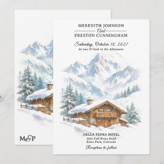 Convites Chalé de Montanha de Inverno Aquarela Casamento Na