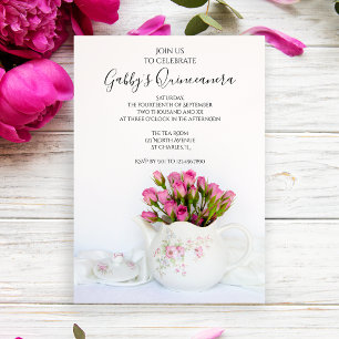 Convites Chaleira cheia de Rosas Rosa, Partido Quinceanera