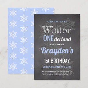 Convites Chalkboard Azul Inverno Onederland 1º Aniversário