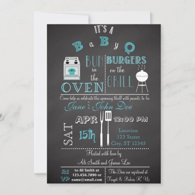 Convites Chalkboard BabyQ blue (Frente)
